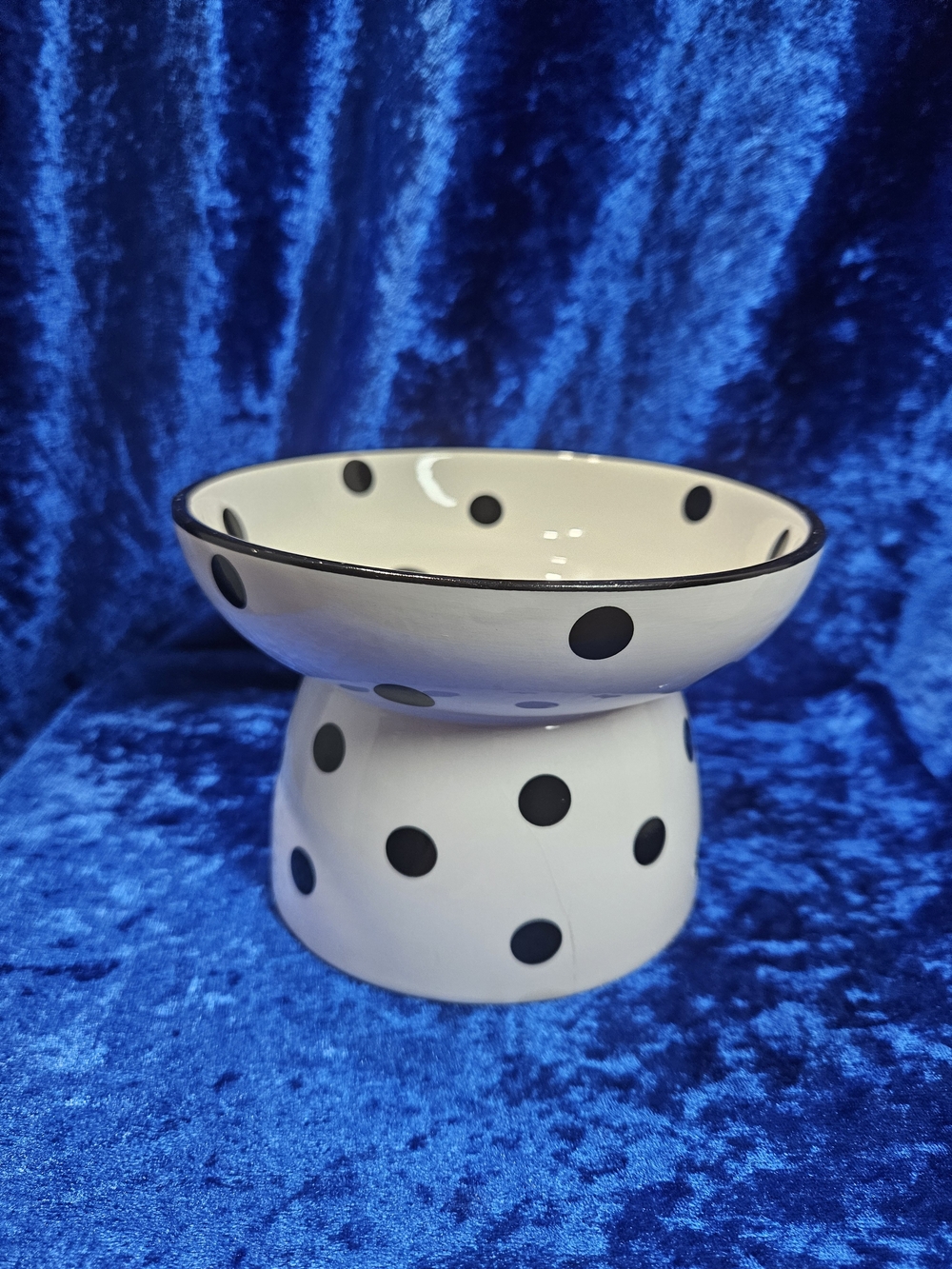 Dexypaws Black and White Polka Dot Elevated Ceramic Cat Dish